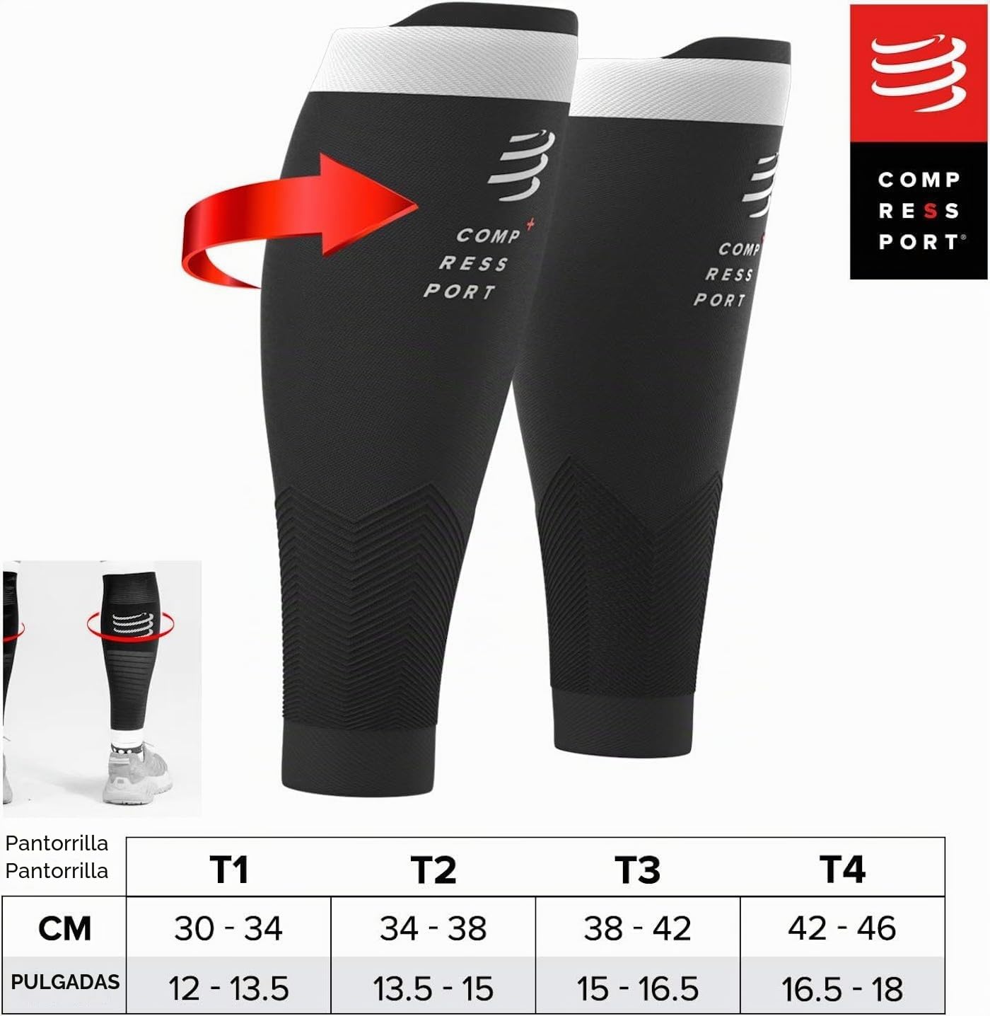 Compressport R2V2 - Manga de compresión para las pantorrillas - Protección muscular, rendimiento y recuperación para el deporte - Ultraligero y anti-fatiga - Correr, Ciclismo, Trail y Triatlón