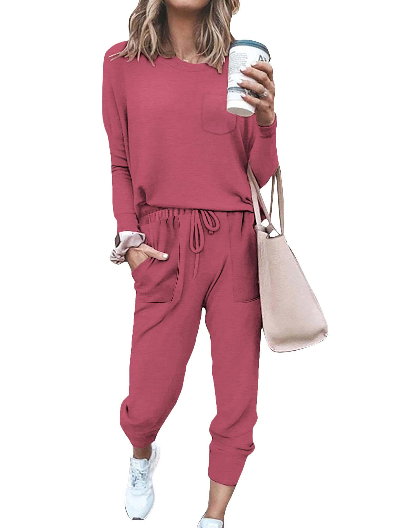Bofell Lounge Sets for Women Two Piece Travel Outfits Sweatsuits 2 Piece Fashion 2024 Trendy Pajamas
