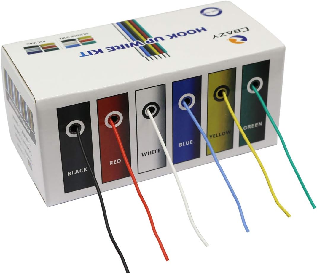 Silicone Wire Kit CBAZY Electric Wire Hook up Wire Kit (Solid Wire) 22 Gauge 6 Colors 19.6 feet Each Wires 22 AWG