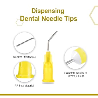 100 PCs Dental Grade 20G Pre Bent Flow Dispensing Etch Tips by VASTMED | Blunt Tip Dispensing Disposable Oral Irrigation Tips for Multi-Use