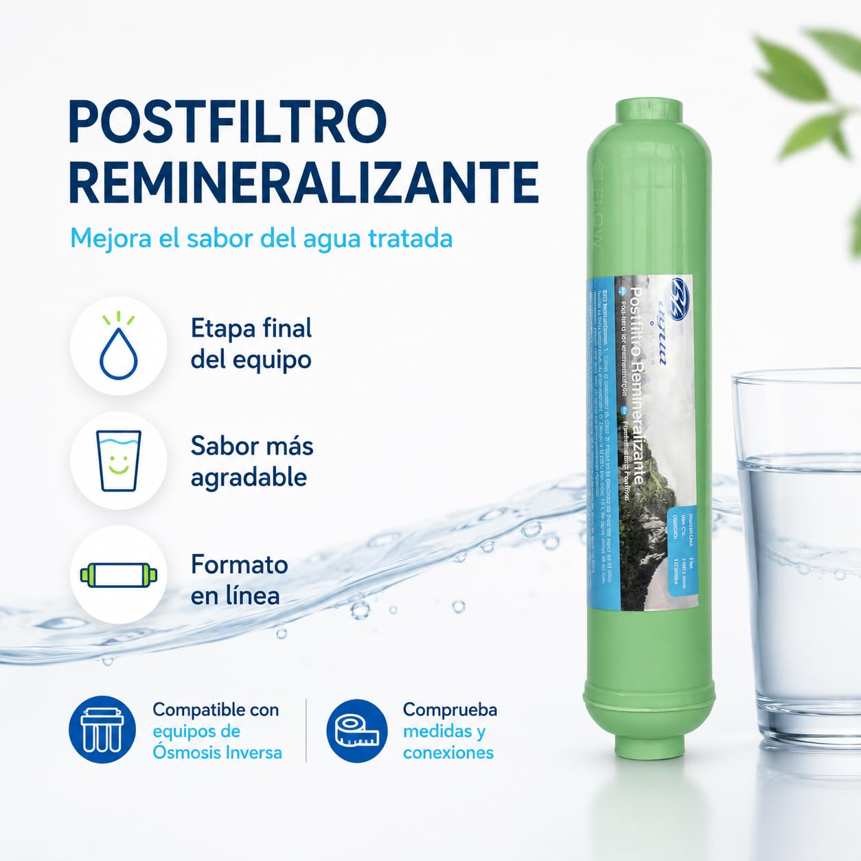 Bbagua Kit Mantenimiento Ósmosis Inversa 50 GPD con Membrana, 3 Prefiltros de 10”, Postfiltro Remineralizante e Higienizador 500 ml