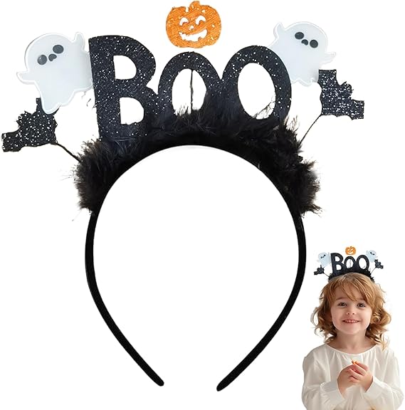 Halloween Headbands for Women - Cute Ghost & Bat Headpiece, Trick or Treat Hair Accessories, Costume Party Headband-Black