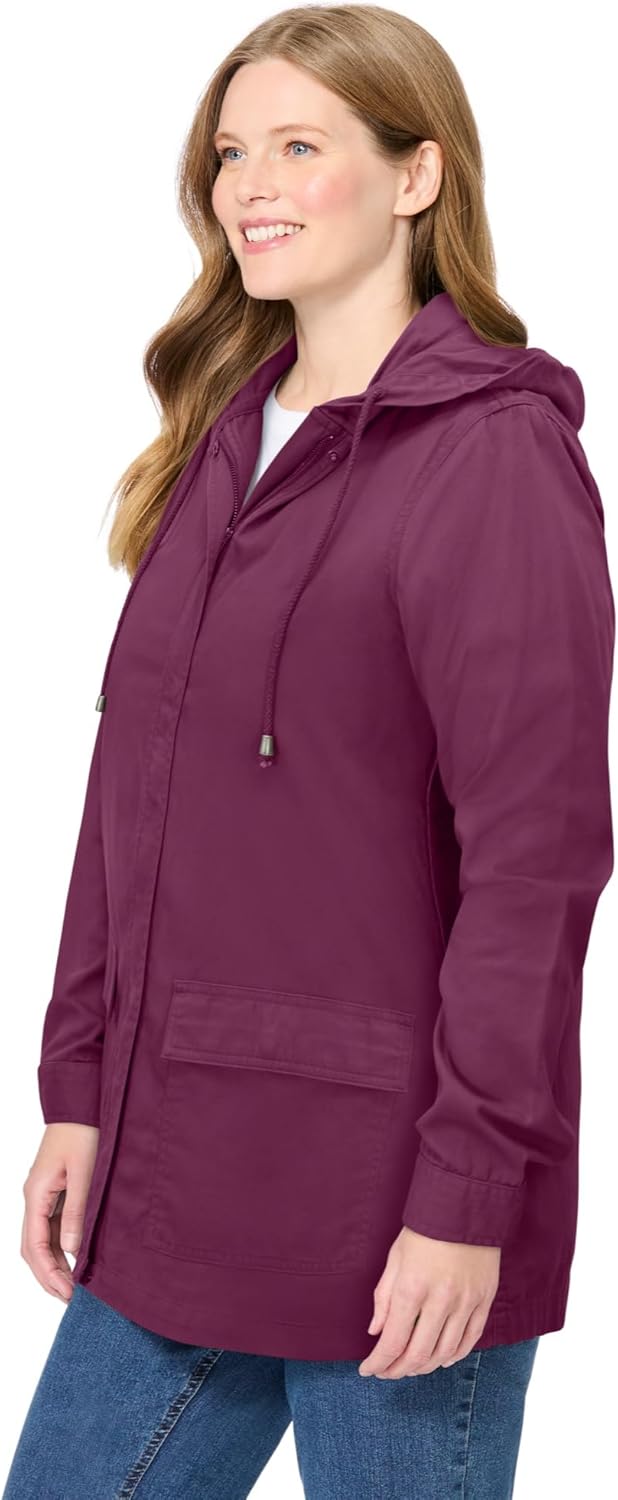 Woman Within Plus Size Lightweight Hooded Jacket Long Oversized Coat - Image 3