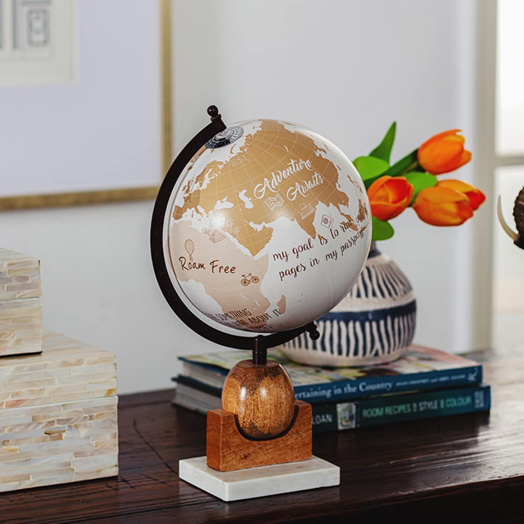 LIOONS Mappamondi Globo Mappamondo da Tavolo Americano Mappamondo con Base in Marmo in Legno Globi con Stampa HD Globi geografici per la Decorazione del Soggiorno Fine e Chiaro