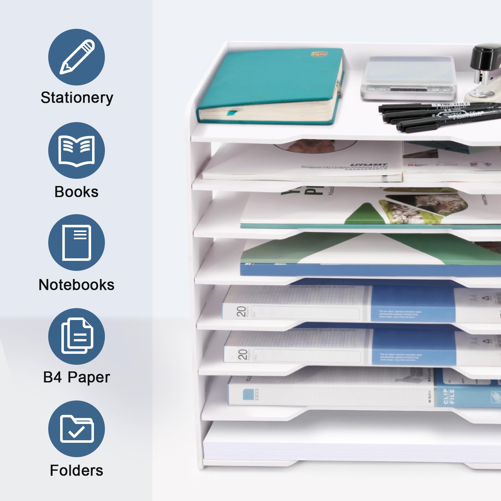 SONGWAY Grande organizer per documenti da scrivania, 7 ripiani, dimensioni legali, organizer per documenti, vassoio per lettera, organizer da scrivania per casa, ufficio, scuola