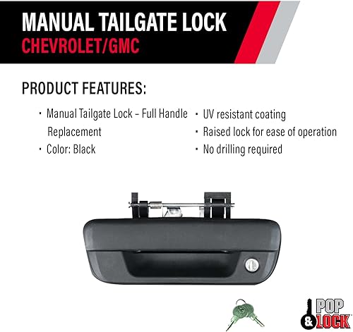 Miniatura 3 de POP & LOCK Cerradura manual para puerta trasera Chevrolet Colorado y GMC Canyon, compatible con modelos 2004 a 2015 (negro, PL1700)