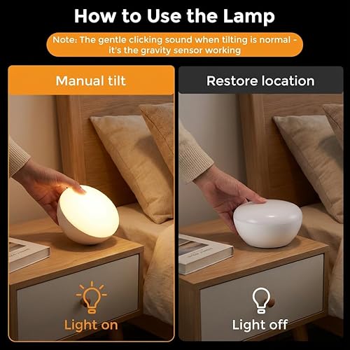 Miniatura 3 de Lámpara de mesa inalámbrica con sensor de gravedad, 2700 K, luz cálida, recargable, 2200 mAh, funciona con pilas, mini luz nocturna portátil para