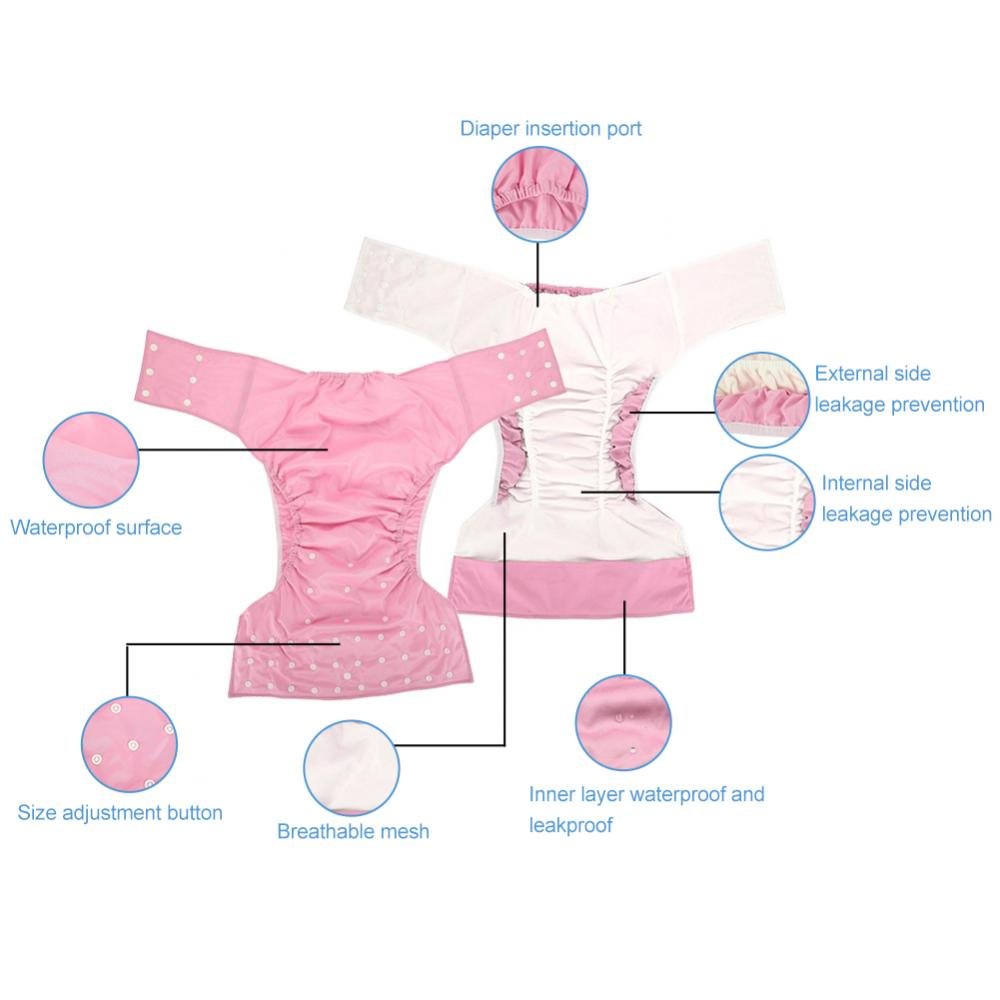 Adultos pañales de tela, ajustado pañal de pañal reutilizable y ropa interior protectora de cuidado de incontinencia, adecuado para hombres mujeres adolescentes(Pink)