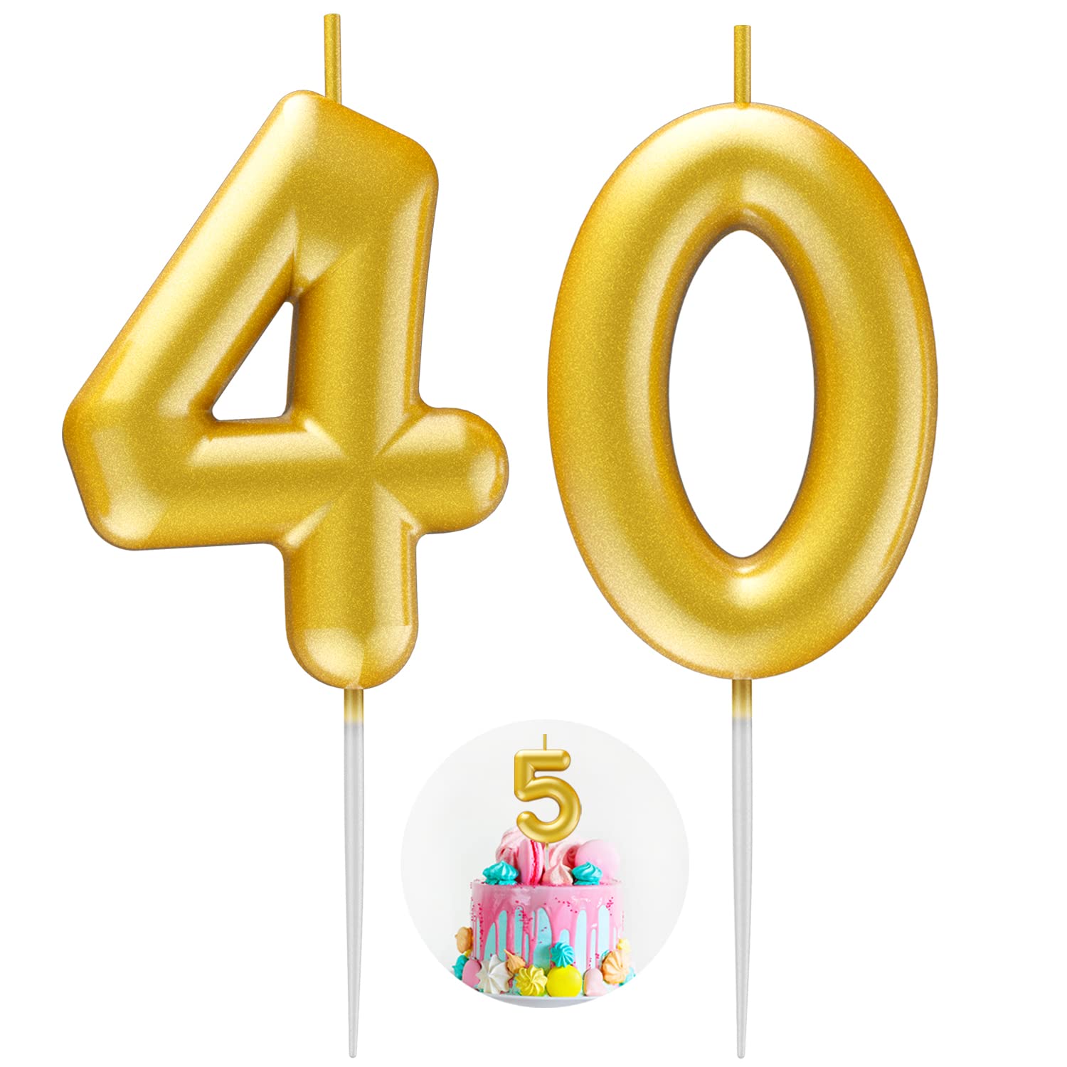 Gold Number 40 Candle Happy Birthday 3D Number Candles for Birthday Cake Party Decoration Wedding Anniversary Celebration Supplies