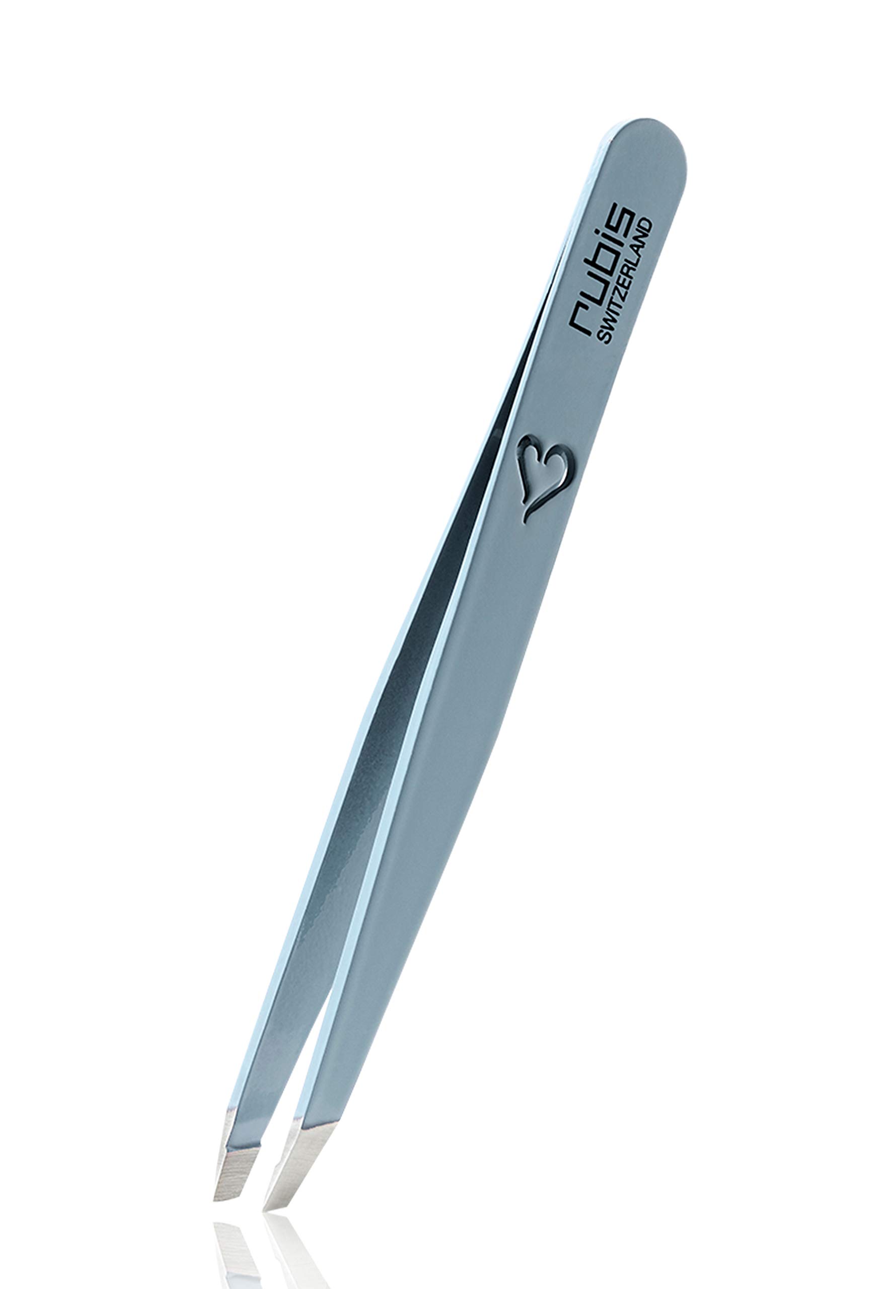 RubisTweezers Heart - Eyebrow Tweezers Slanted with Heart Engraving - Light Blue