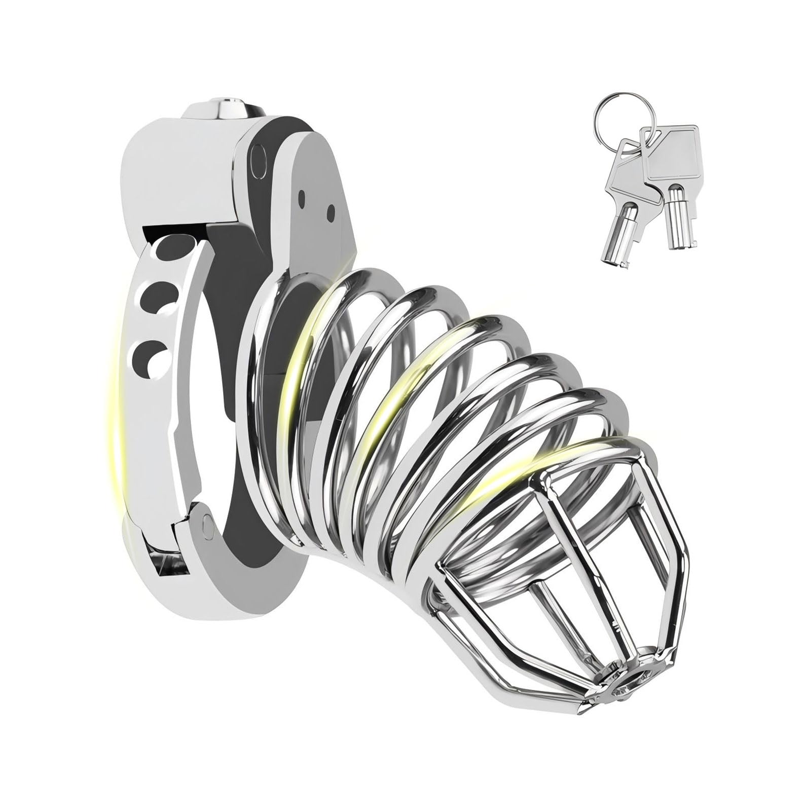 Grande Cage de Chasteté Pénis en Métal Sex Toýs Homme Cage Chastetée Réglable en 7 Tailles Ceintures de Chasteté avec Fermeture à Pression pour Retenir le Pénis de l'Homme Chastity Cage (B)