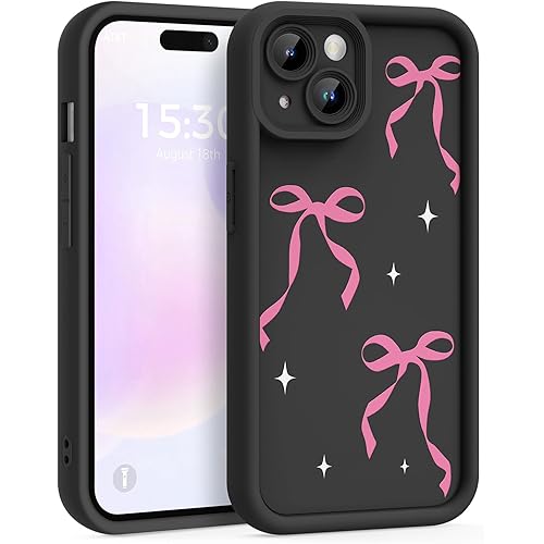 Case for iPhone 15, Pretty Pattern Design for Girls Women Silicone Cover, Soft TPU Material, Thicker Frame Shockproof Protective Girly Case for iPhone 15 (Star Bow)