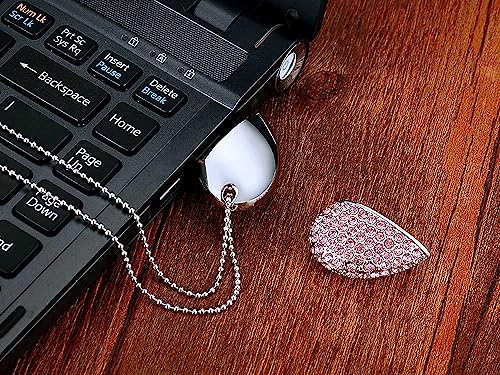 Ecoodisk 64Gb Usb 3.0 Flash Drive Diamond Heart With Necklace Memory Stick High Speed Data Storage Pink #TOP5
