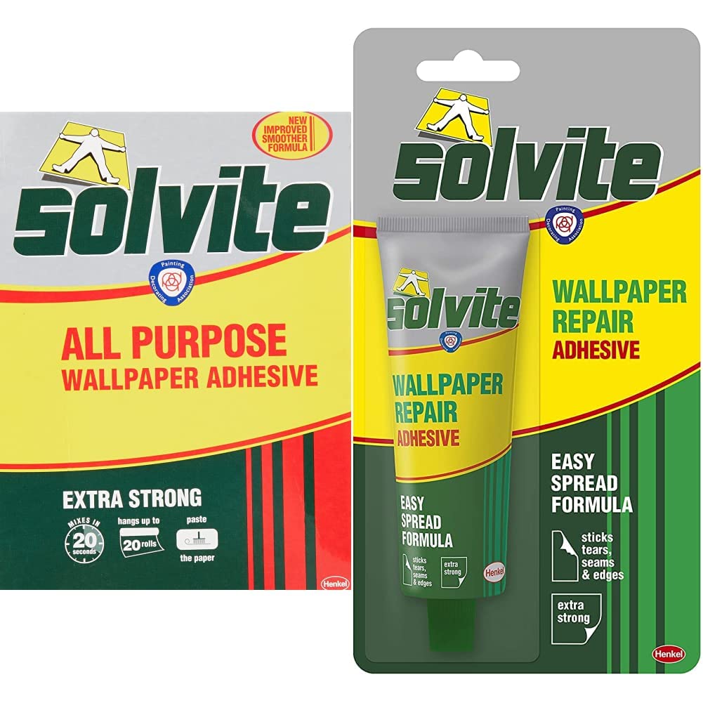 solviteAll-Purpose Wallpaper Adhesive & Wallpaper Repair Adhesive, Wallpaper Paste for Fixing Tears, Seams & Edges, Extra-Strong Glue for Seam Repair, Easy-Spread Wallpaper Glue, 1x56g