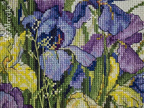 Kit de point de croix compté Merejka K-122B Iris broderie coton multicolore 32x27 cm