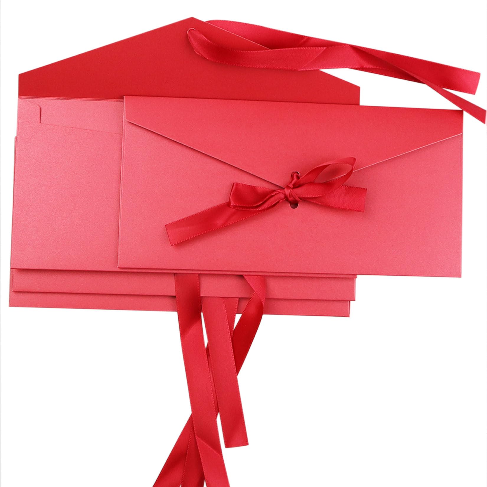 4 Pack Kraft Paper Envelopes with Ribbons, 22 * 10.9cm Luxury Mailing Envelopes, Invitation Envelope for Festival Party