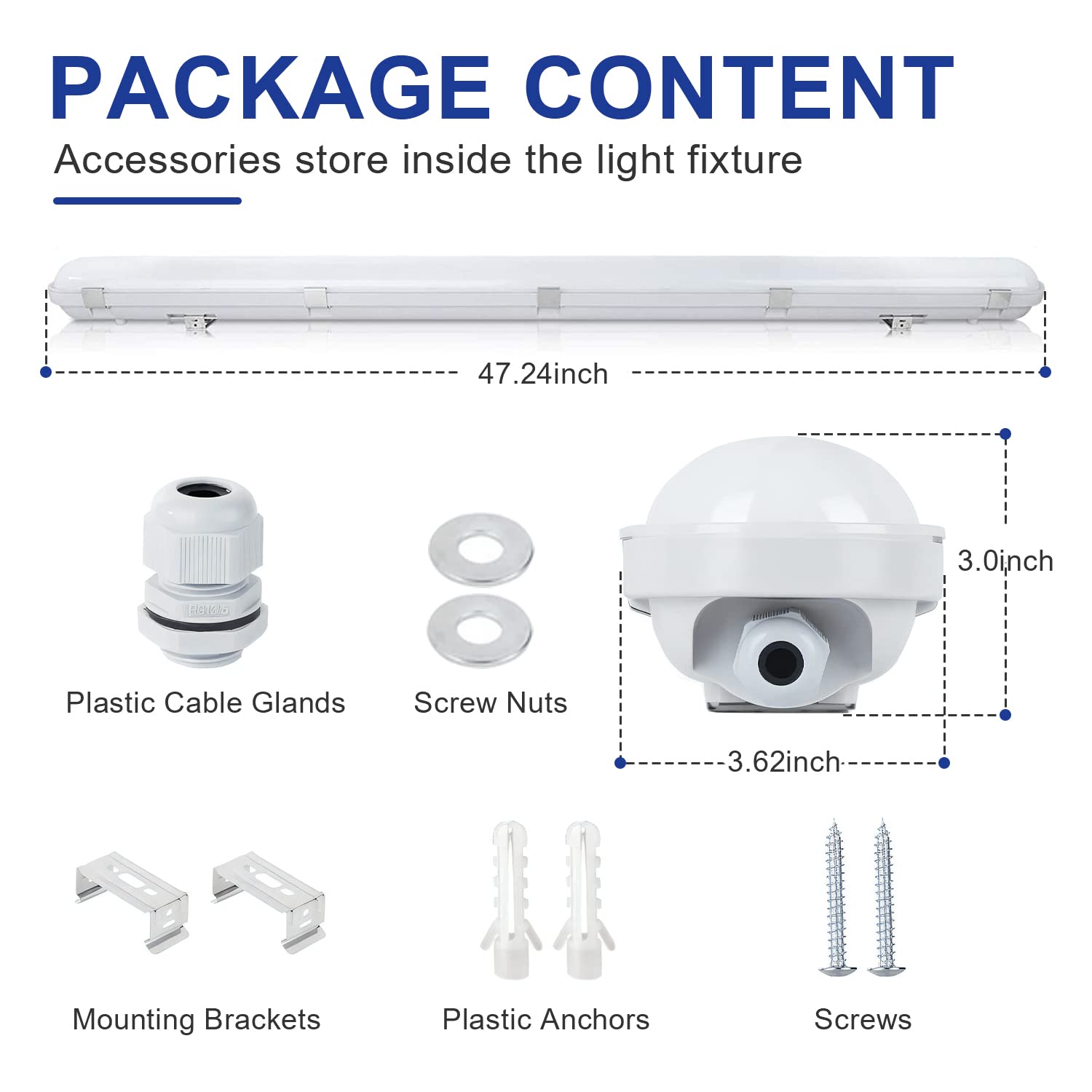 40W 50W 60W Power Selectable LED Vapor Tight Light 4FT 3CCT 3000k-4000k-5000k 7800LM Industrial Vapor Proof Parking Garage — view 4