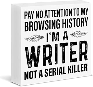 Funny Writer Gifts for Women Men, Gifts for Authors Editor Writers Pay No Attention to My Browsing History Wood Block Sign Home Office Desk Shelf Decor
