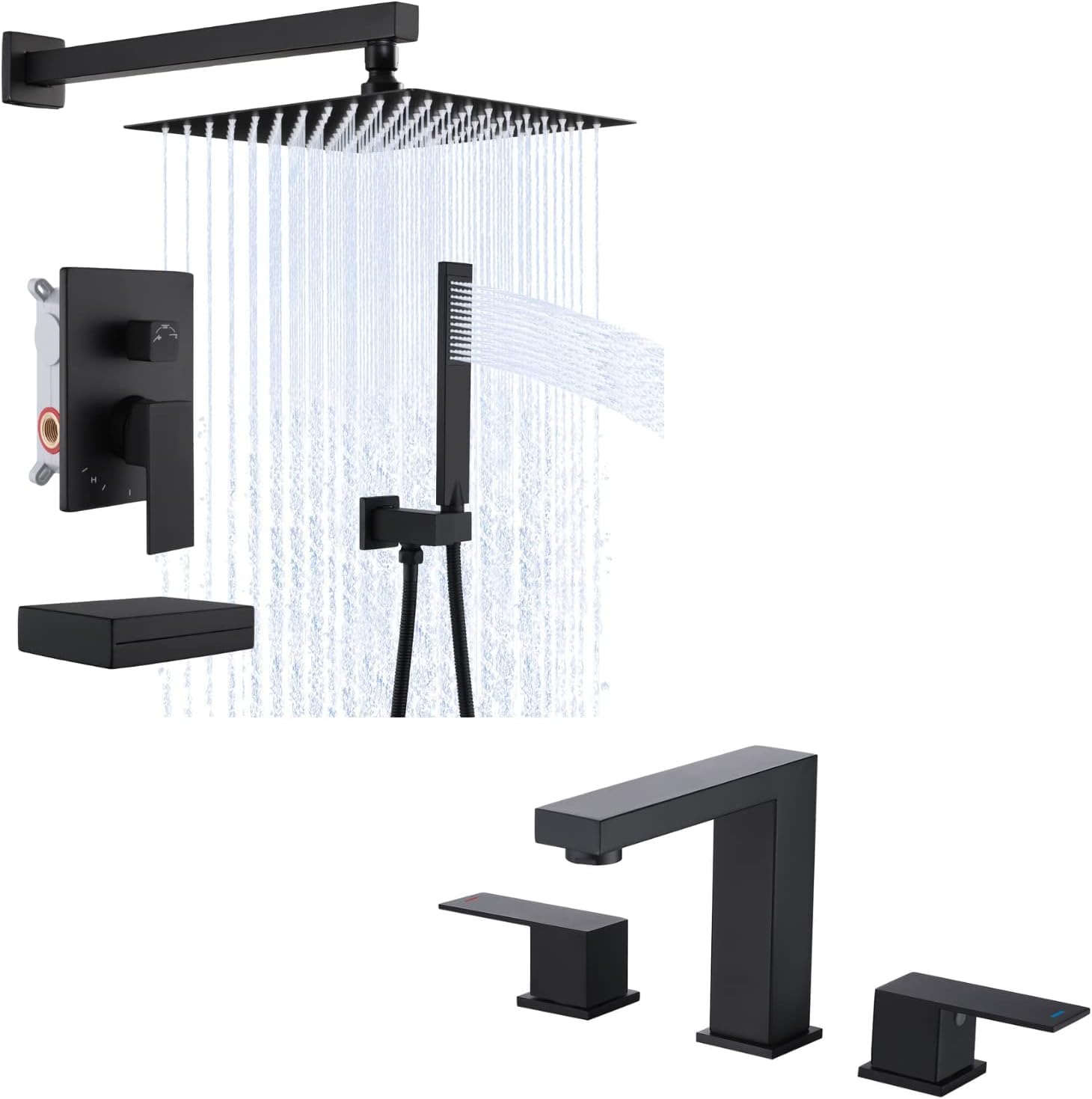 KES Shower System with Tub Spout & Bathroom Faucet 8 Inch, Matte Black