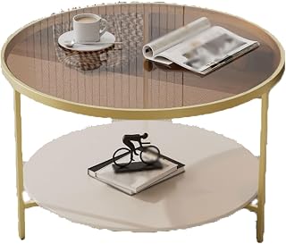 JUSKAQZYI Mesa de Centro Mesa de Centro de Almacenamiento de Doble Capa, Elegante Mesa Auxiliar Redonda para balcón, Adecuada para Sala de Estar, Dormitorio, Estudio y Oficina Mesa de salón