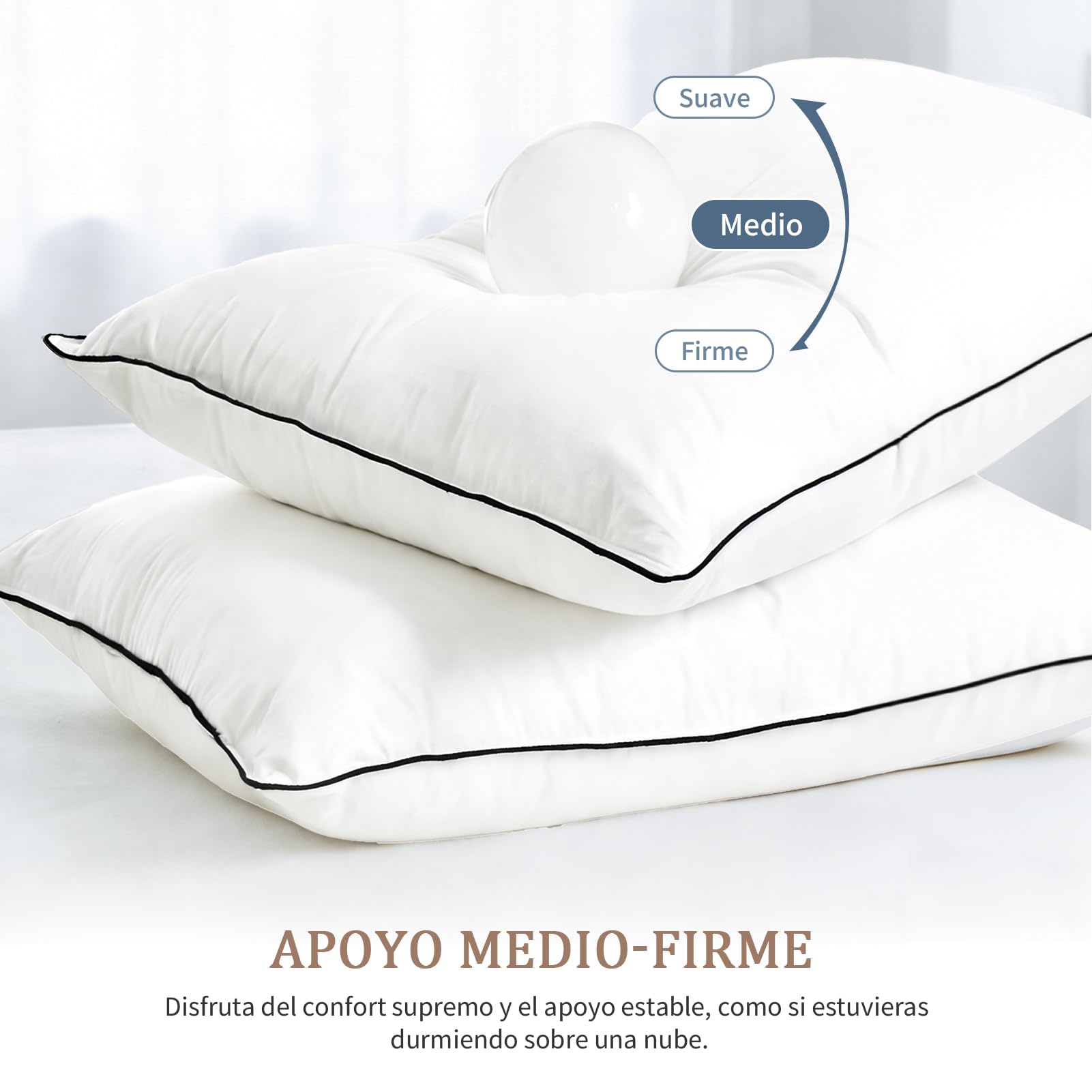 DWR Almohada de Plumón 50x75 cm (2 Unidades) | 3 Cámaras | 90% Plumón de Ganso Blanco Exterior | Mezcla de Plumas Interior | 100% Algodón Orgánico | Soporte Medio | RDS y Oeko-Tex