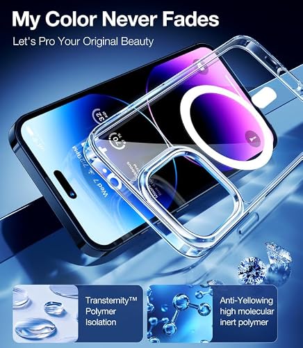 TORRAS Magnetic Shockproof for 14/for 13 Case, Military Grade Drop Protection, Fit for MagSafe, Hard PC Anti-Scratch Case for 13/14 Case, Anti-Yellowing Diamond Clear