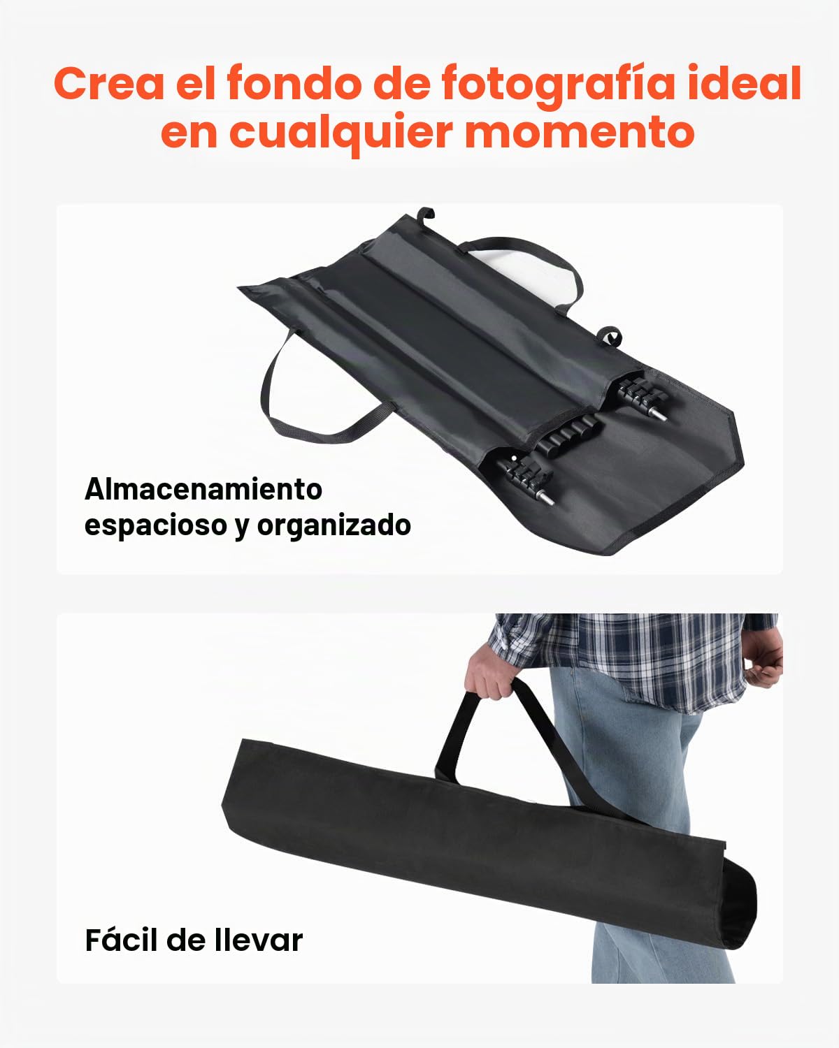 VEVOR Soporte de Fondo Ajustable para Tela de Fondo de hasta 198 x 300 cm, Soporte Portátil de Altura Ajustable de 72-198 cm con 5 Varillas para Fotografía Familiar, Estudio de Fotografía, Negro