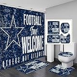Camille&Andrew 4PCS/Set White Navy Blue Texas Star Shower Curtain, Funny Quotes American Sports Athlete Football Bathroom Decor, Waterproof Fabric Shower Curtain, Non-slip Bath Rug Toilet Mat, Welcome