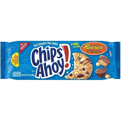 Nabisco, Chips Ahoy! - Galletas con chispas de chocolate hechas con tazas de mantequilla de maní Reese's, bolsa de 9.5 onzas (paquete de 3)