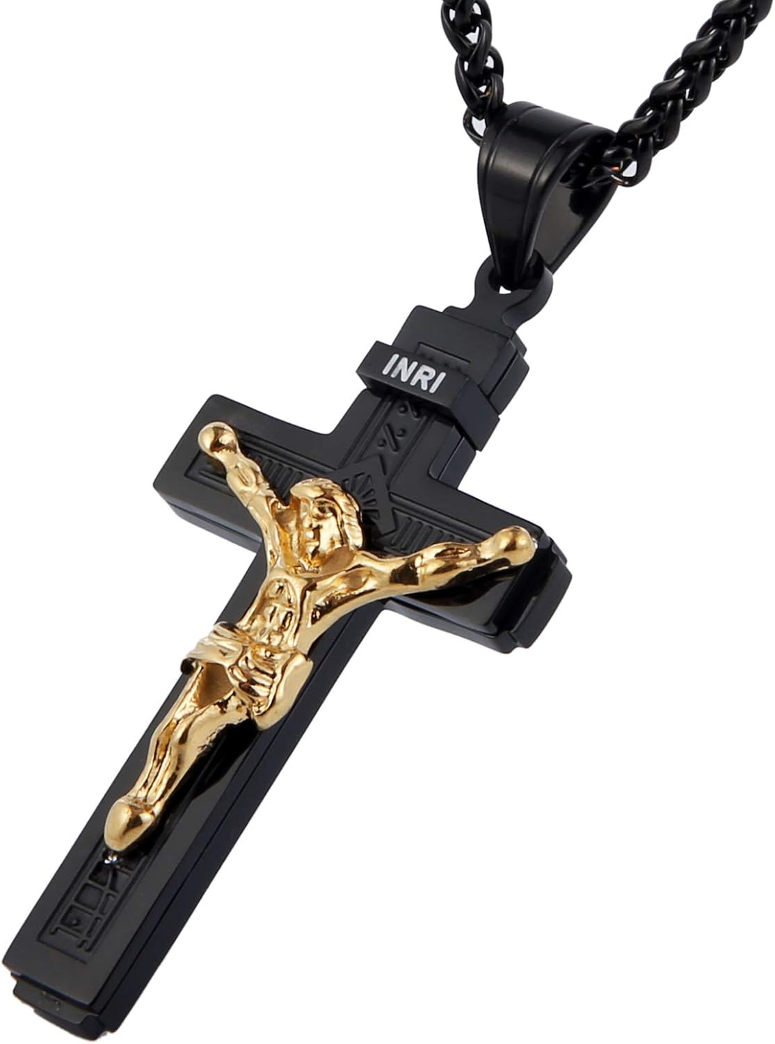 HZMAN Catholic Jesus Christ on INRI Cross Crucifix Gold Silver Tone stainless steel Pendant Necklace 22+2 Chain - Image 4