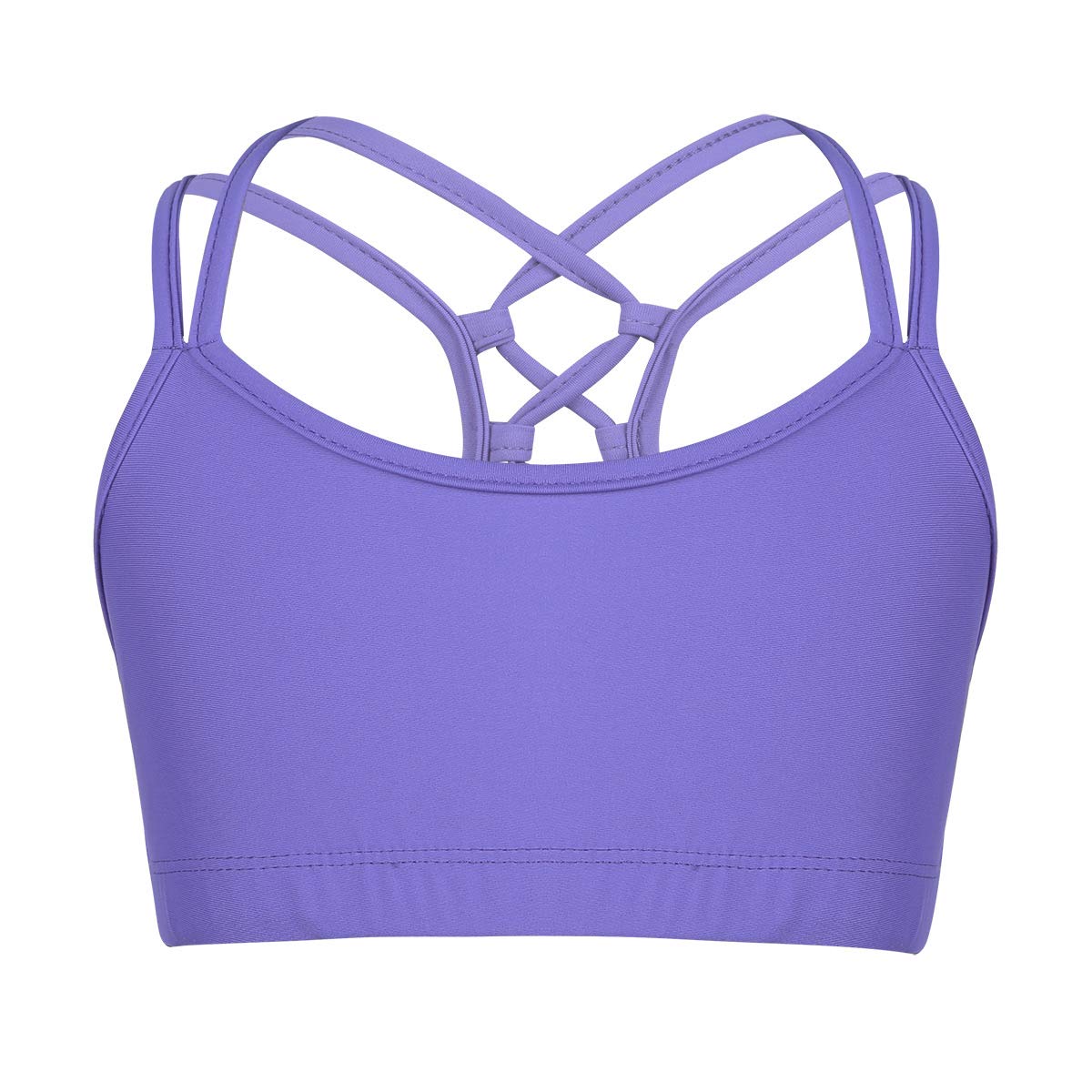TTAO Kids Girls Ballet Dance Sports Workout Active Bra Crop Top Spaghetti Shoulder Straps Cross Back Tanks Lavender 6