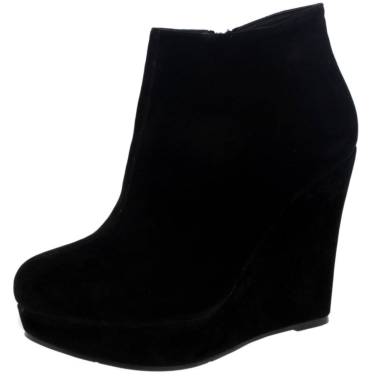 Project Womens High Wedge Heel Ankle Boot Platform Zipper Black Party Shoes Boots - Black - 6-39 - CD0067