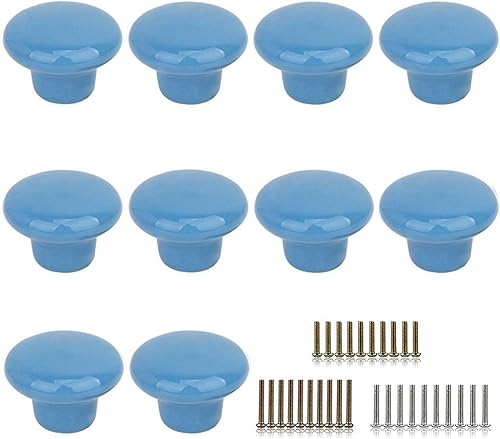 10 pomos de puerta de cerámica vintage de forma redonda para cajón, armario, armario, cajón, gabinete, accesorios de cocina para el hogar (azul)