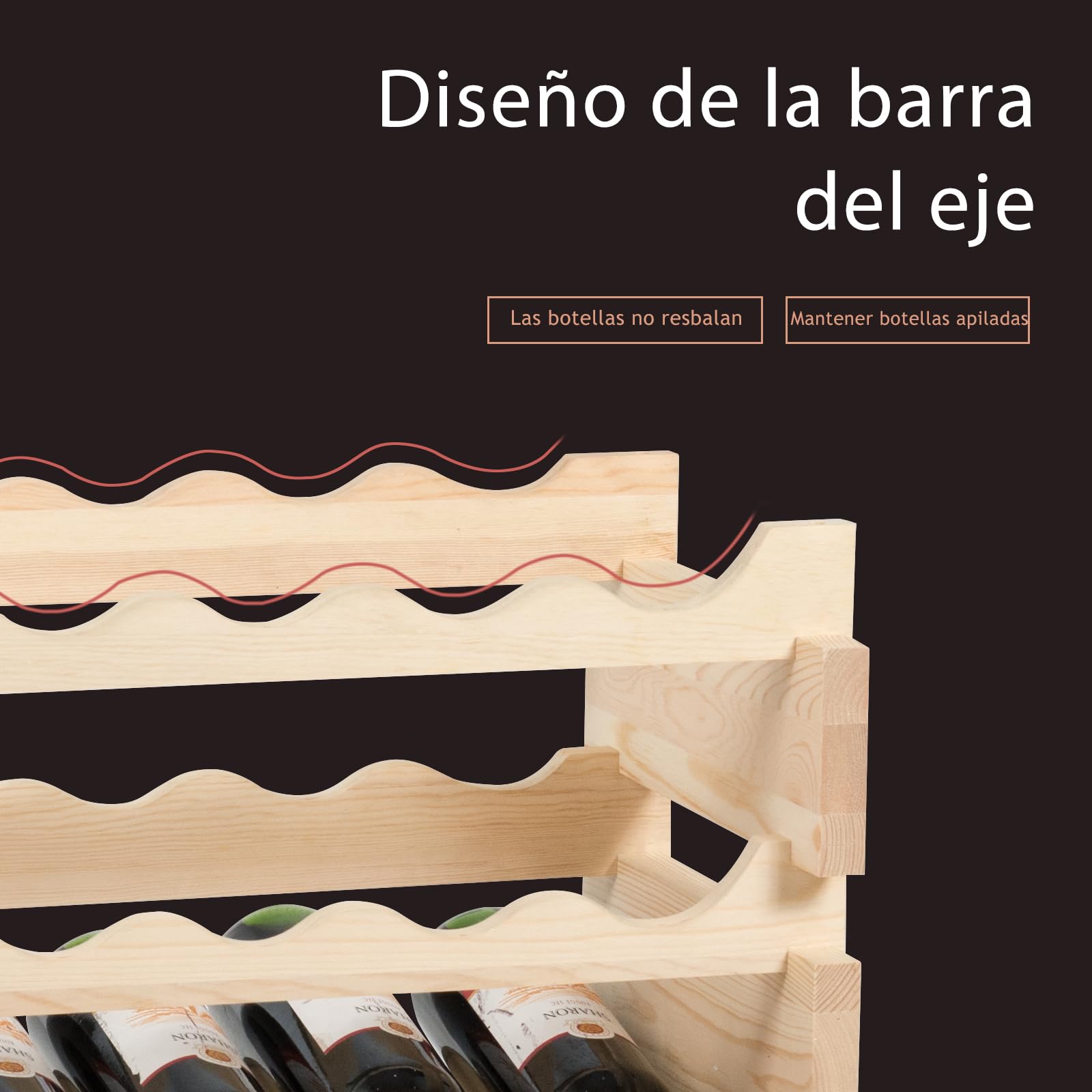 GOPLUS Botellero de Vino de Pino para 36 Botellas, Botellero Vertical con 6 Niveles Apilable, Diseño Inclinado, Estantería Compacta para Cocina, Bar, Bodega y Hogar, Gran Espacio, 63x28x85 cm, Natural