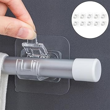 Canway Self Adhesive Curtain Rod Holder, Curtains Bracket Crossbar Hook Self Adhesive Rods Hanger, No Drill Brackets Fixing Holders, Drapery Pole & Fixing Rod Holder Transparent -Pack of 4