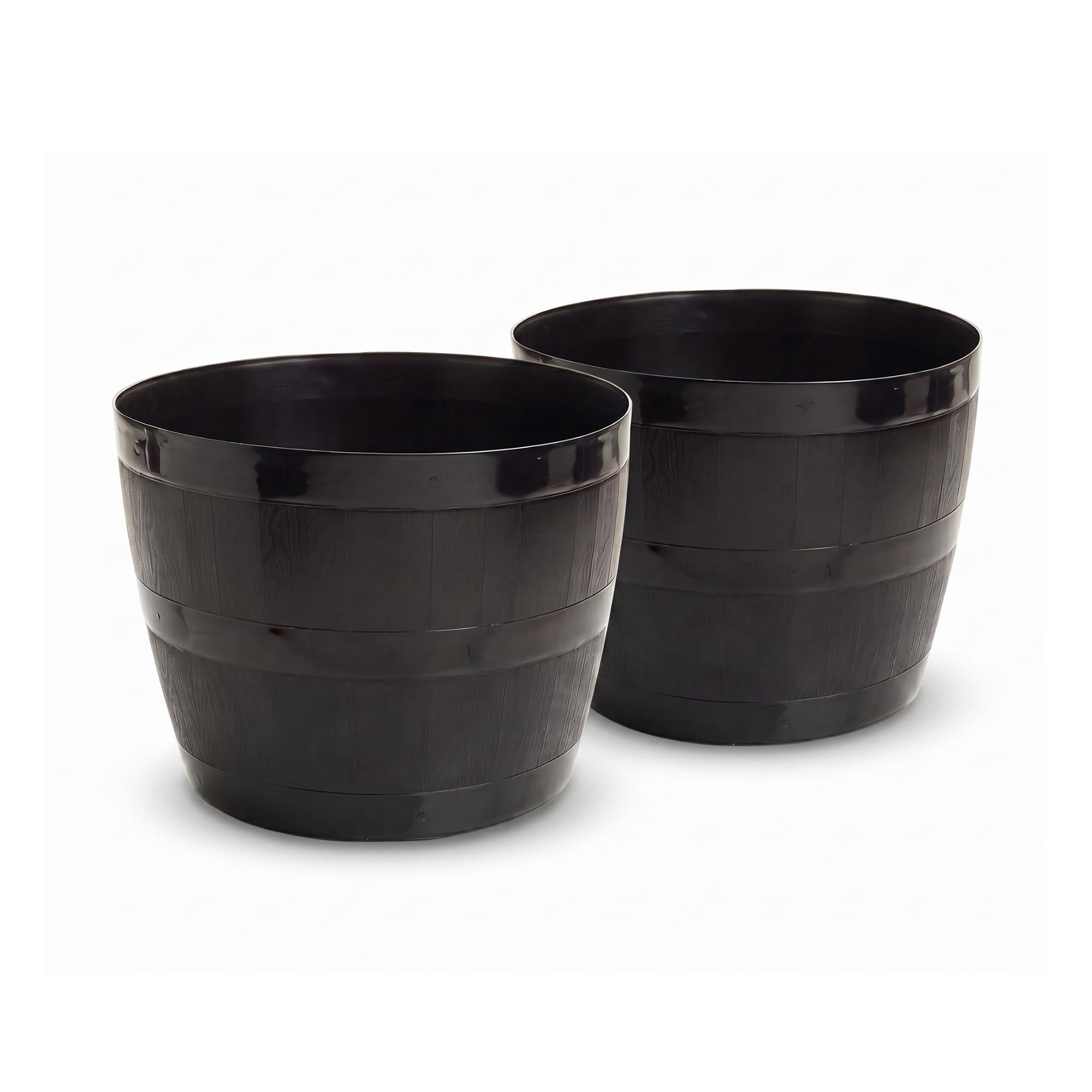 Straame Pack of 2 Plant Pot Tubs, Gardening Flower Pots - Indoor Or Outdoor Planter - Multi-Purpose - Makes Your Living Space Bloom (Black Barrel Plantar Large- 45 x 33 x 34 cm)