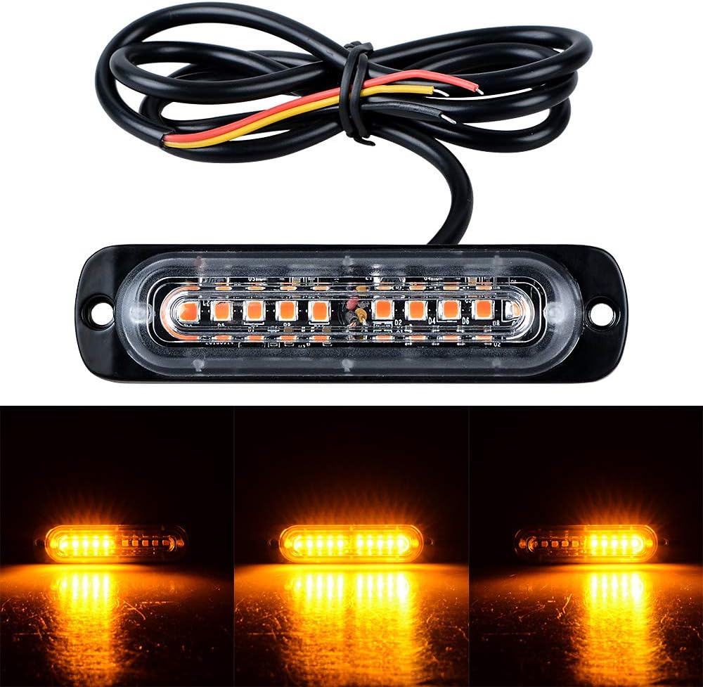 Astra Depot Ultra-thin High Power Waterproof 12V-24V 10 LED Car Truck Emergency Side Strobe Warning Flashing Light Amber Yellow Surface Mount (1PC)
