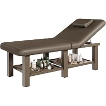 pouseayar Stationary Massage Table Folding Bed with Backrest for Treatment Table Physical Therapy Table Spa Facial Bed, Metal Frame PU Leather, 30.5 Wide 75 Long - Brown