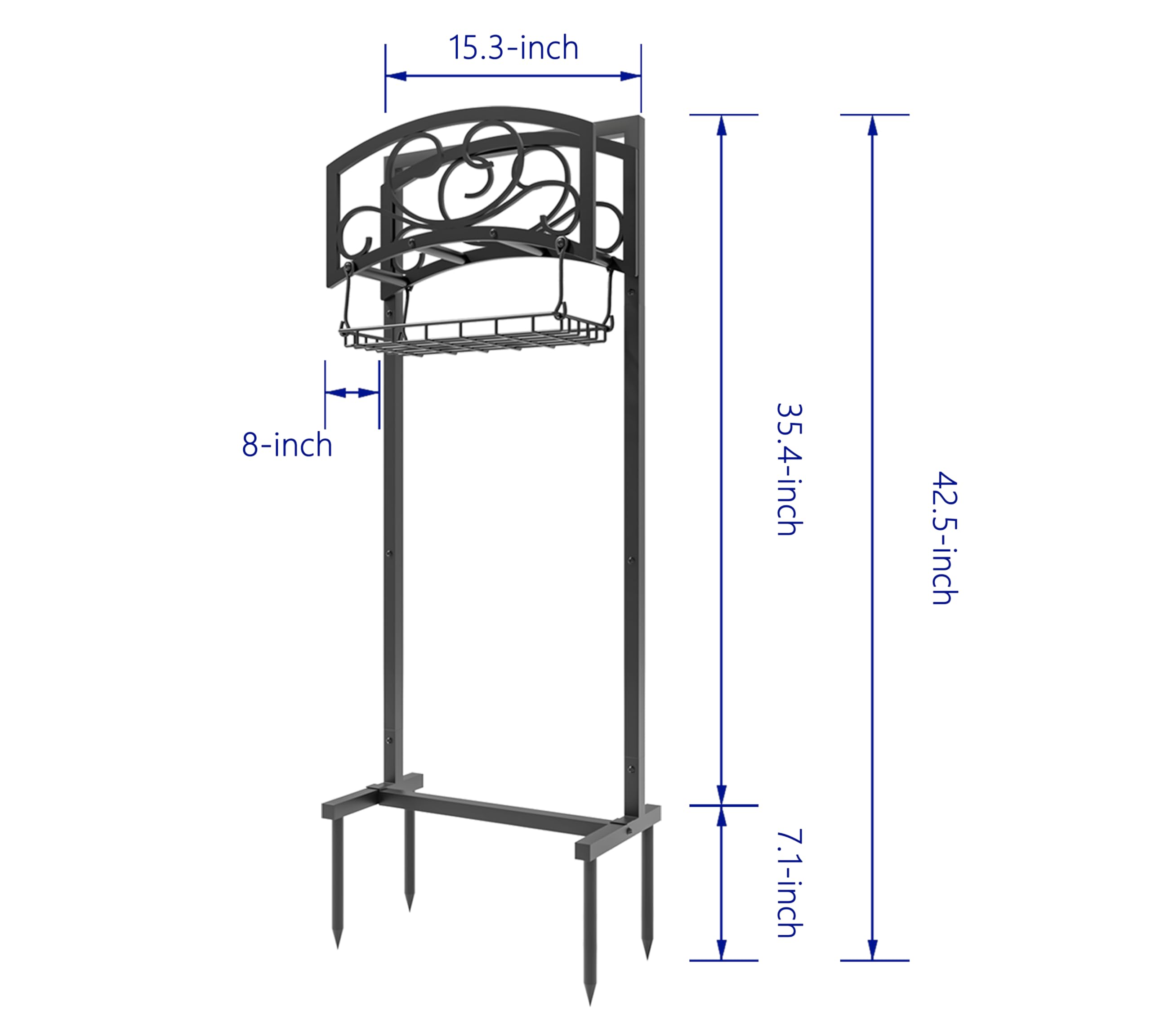 Kingson Support de tuyau d'arrosage autonome avec panier de rangement - Acier robuste, revêtement noir, contient un tuyau de 45 m, design amovible et portable
