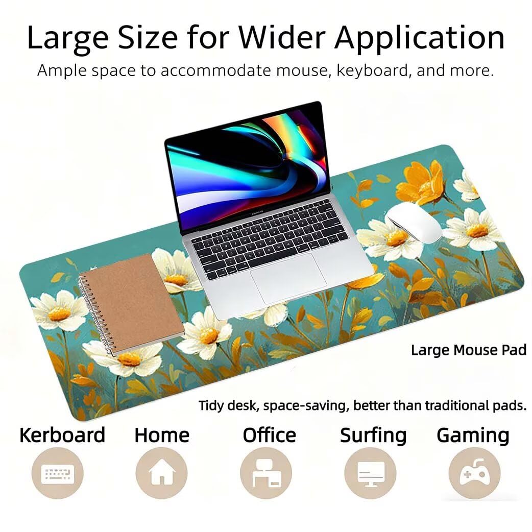 Lpfieonn Einfach Großes Schreibtischunterlage, XXL Schreibtischunterlagen, Weiß XXL Wasserdicht Gaming Mousepad mit Vernähter Rand und Rutschfeste Gummibasis, für Laptop/Hause/Büro 120x60cm PF-3067