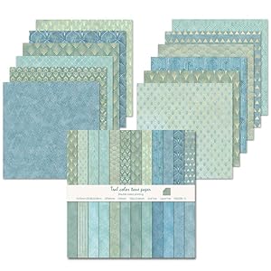 Scrapbooking Papier 24 Blatt, 30,5 x 30,5 cm, Doppelseitiges Muster Papierblock, Dekorpapier Set, Mehrfarbig Craft Papier für DIY Fotoalbum und Scrapbook Dekoration (Blau, 12 Inch)
