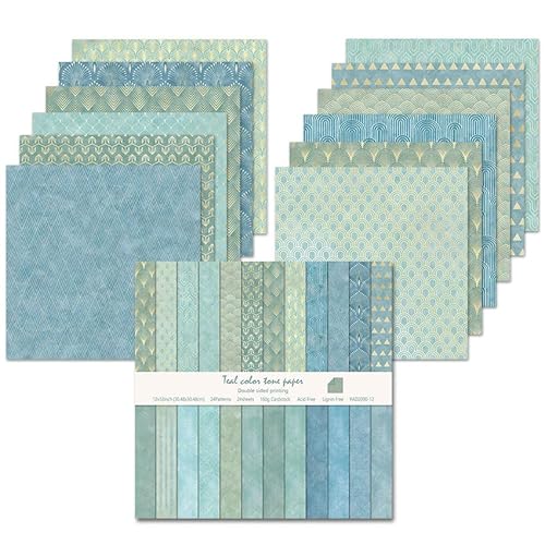 24 hojas para álbum de recortes, 30,5 x 30,5 cm, 24 diseños papel de doble cara, papel de fondo para álbumes de fotos, diseño de manualidades hecho a mano (Azul, 12 Inch)