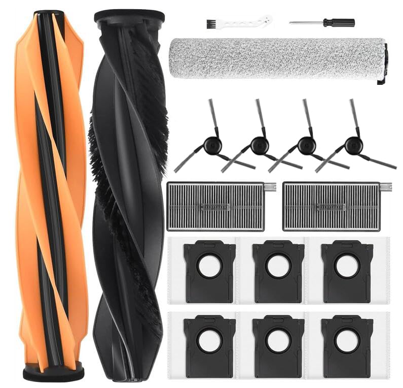 YYDSLEE 20 Stück Zubehör für Roborock Qrevo Curv/Qrevo Curv S5X/Qrevo Edge/Qrevo Edge S5A Saugroboter, 1 Hauptbürste 4 Seitenbürsten 4 Staubbeutel 4 Wischtücher 4 HEPA Filter Ersatzteile Zubehörset
