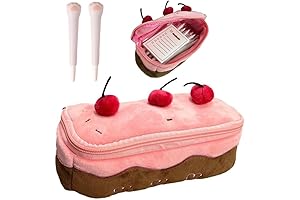 Plush Pencil Pouch for Adult Women Fuzzy Cherry Cake