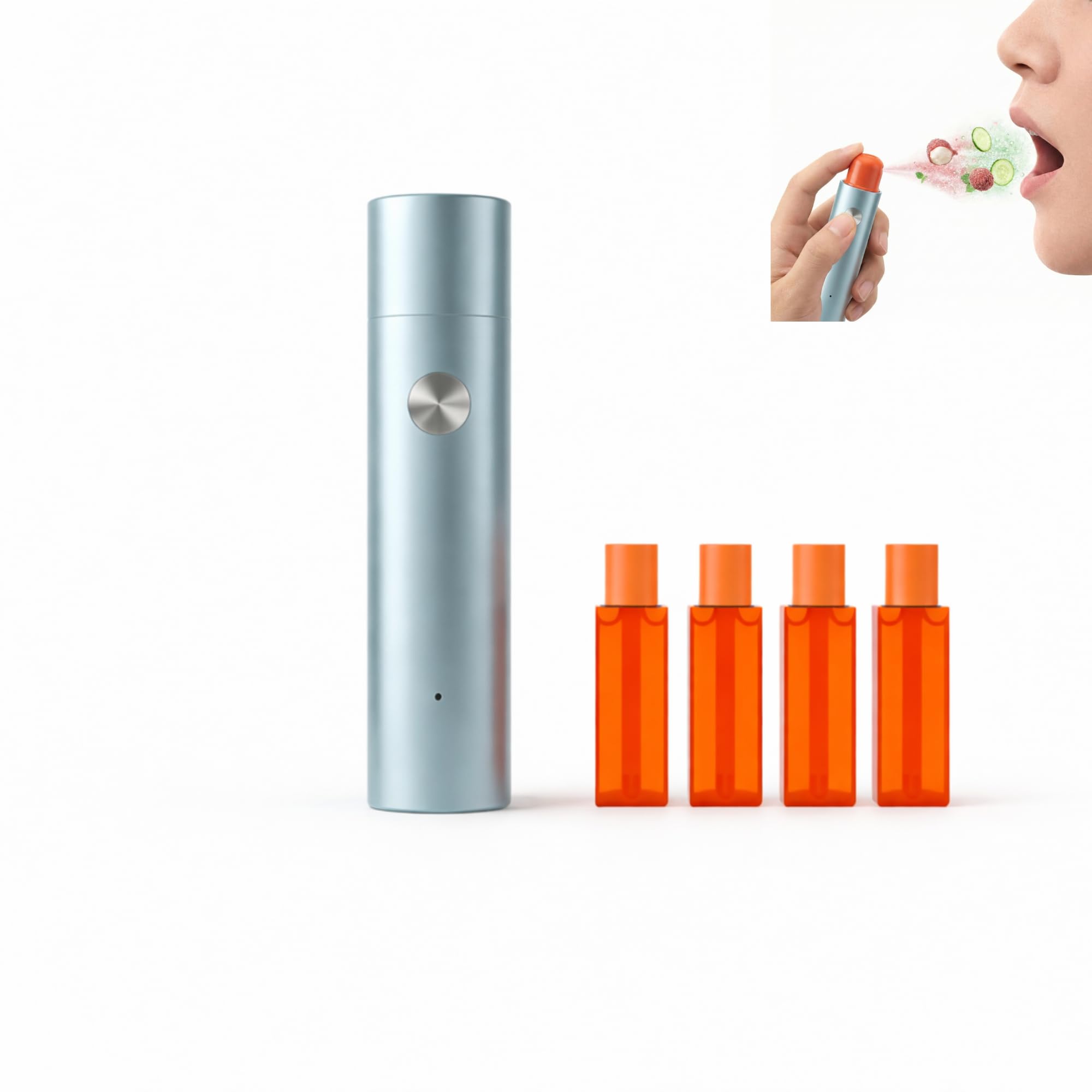 Smart Electric Mundspray, tragbares & wiederaufladbares Mundspray mit 4 Pods (2 Geschmacksrichtungen: Litschi & Gurke), sofortiger frischer Atem in 3 Sekunden, alkohol- und zuckerfrei (blau)