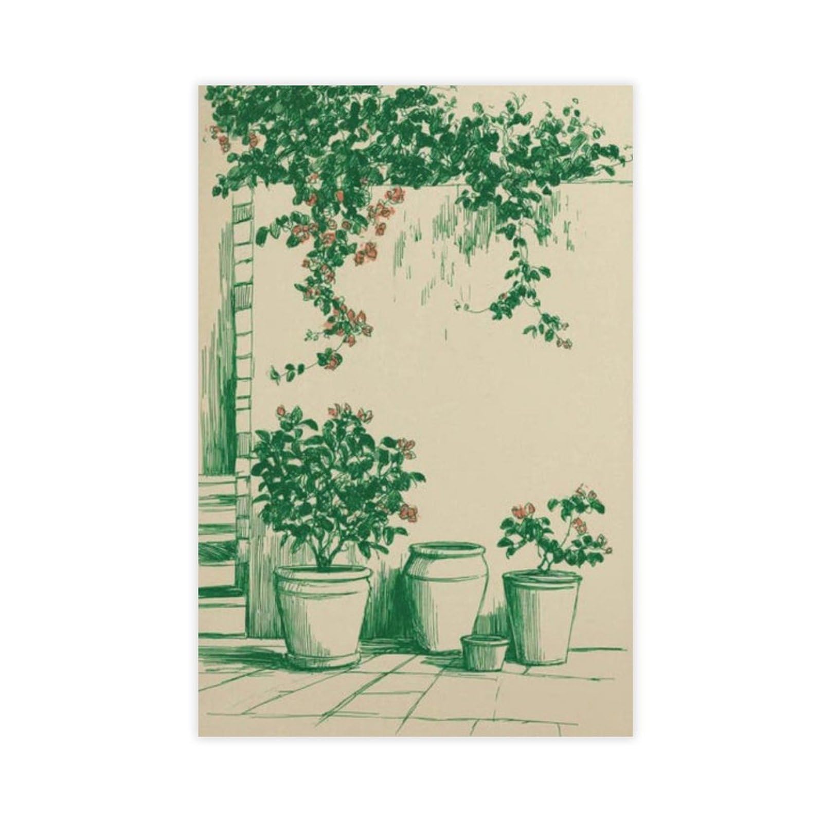 Lxwnze Silver Bougainvillea Courtyard,Mediterranean Garden Art (2) Canvas Poster Bedroom Decor Landscape Office Room Decor Gift 12" L X 18" W