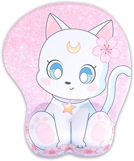 BelugaDesign Cat Squishy Mouse Pad | Cute Kawaii Pink White Pastel Moon Flower Sakura Star Paw Anime Mousepad | Squishy Er...