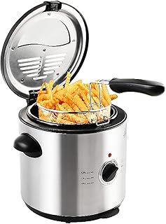 Electric Deep Fryer 1.5L Tank głęboki tłuszcz Frytkownica z oglądaniem temperatury okna do 190 ° C Ze stali nierdzewnej Fryer Cold Zone Technologia Wymienny Kosz olejowy Automatyczny Fryer 1000 W