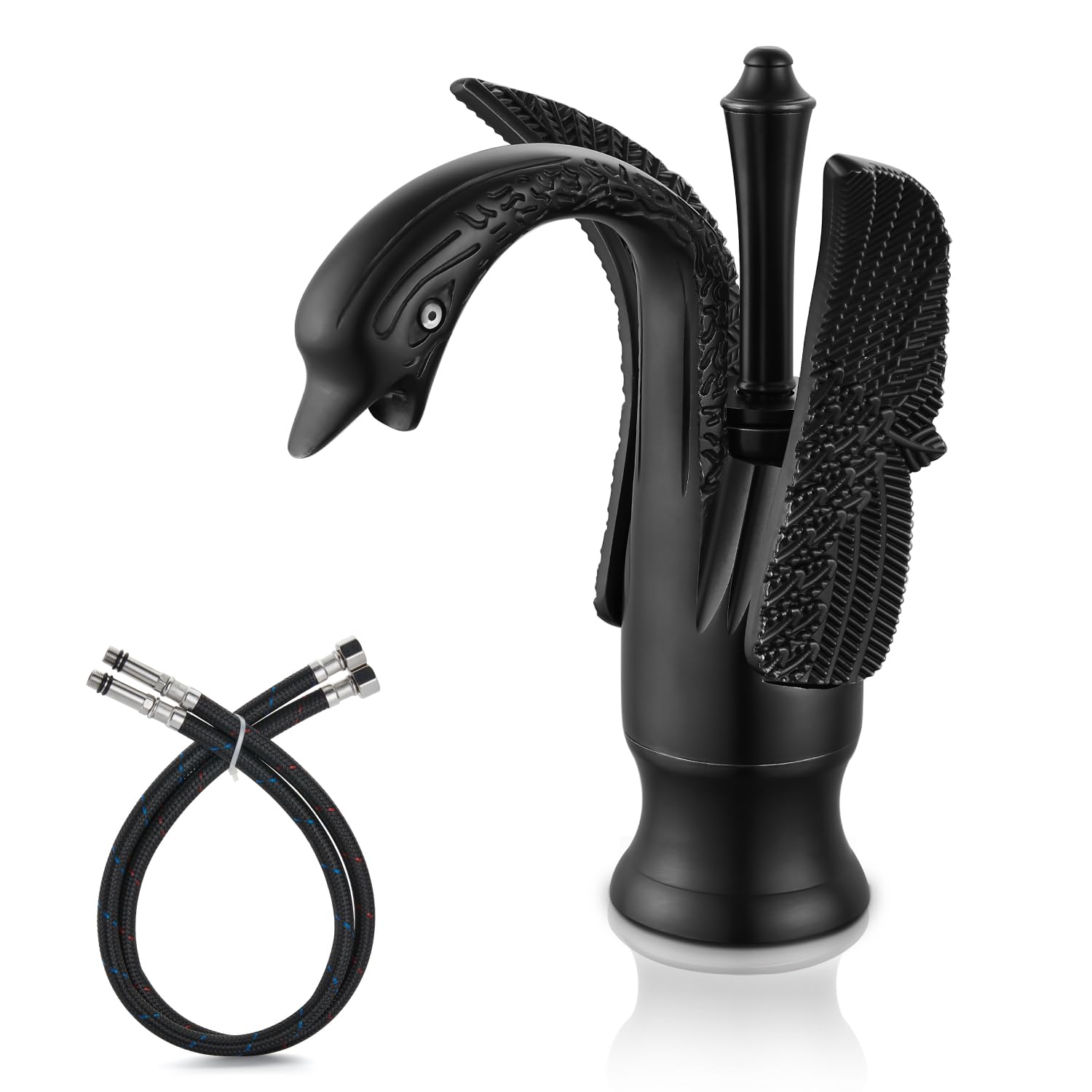Cinwiny Matte Black Swan Faucet Bathroom Sink Faucet One Hole Single Handle Lavatory Basin Tap Mixer Deck Mount Bird Faucet