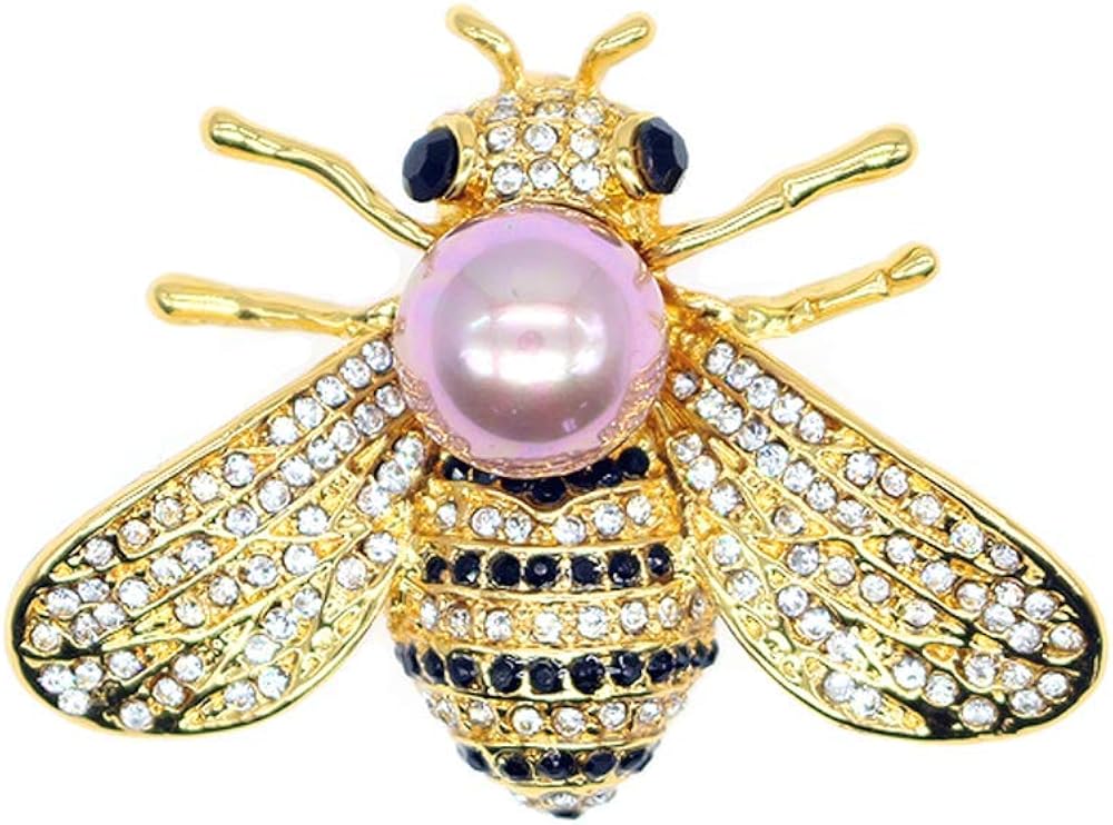 Honey Bee Brooches Crystal Insect Themed Bee Brooch Animal Fashion Shell Pearl Brooch Pin Gold Tone (Purple pearl)
